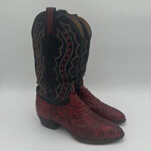 Vintage J Chisholm Black Red Snakeskin Cowboy Boots Men’s Size 8.5 D Western